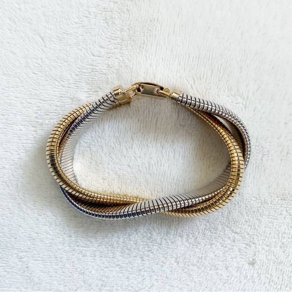 Vintage 60s/70s Napier Snake Chain Twist Two-Tone Stretch Bracelet Gold Silver - Picture 2 of 12